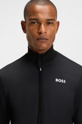 Equestrian zip-up jacket with signature-stripe trims, Black