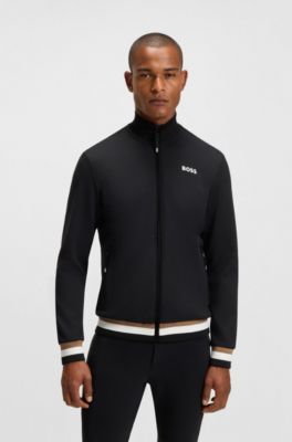 Equestrian zip-up jacket with signature-stripe trims, Black