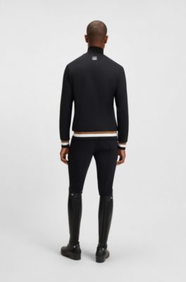 Equestrian zip-up jacket with signature-stripe trims, Black