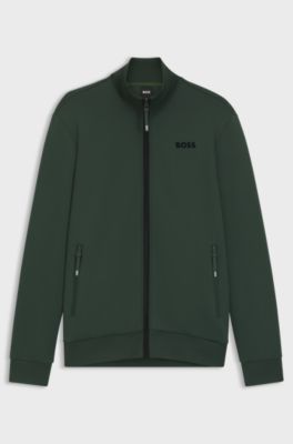 乗馬 ジップアップジャケット シグネチャーストライプ トリム, ダークグリーン