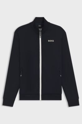 Equestrian zip-up jacket with signature-stripe trims, Dark Blue