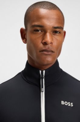 Equestrian zip-up jacket with signature-stripe trims, Dark Blue