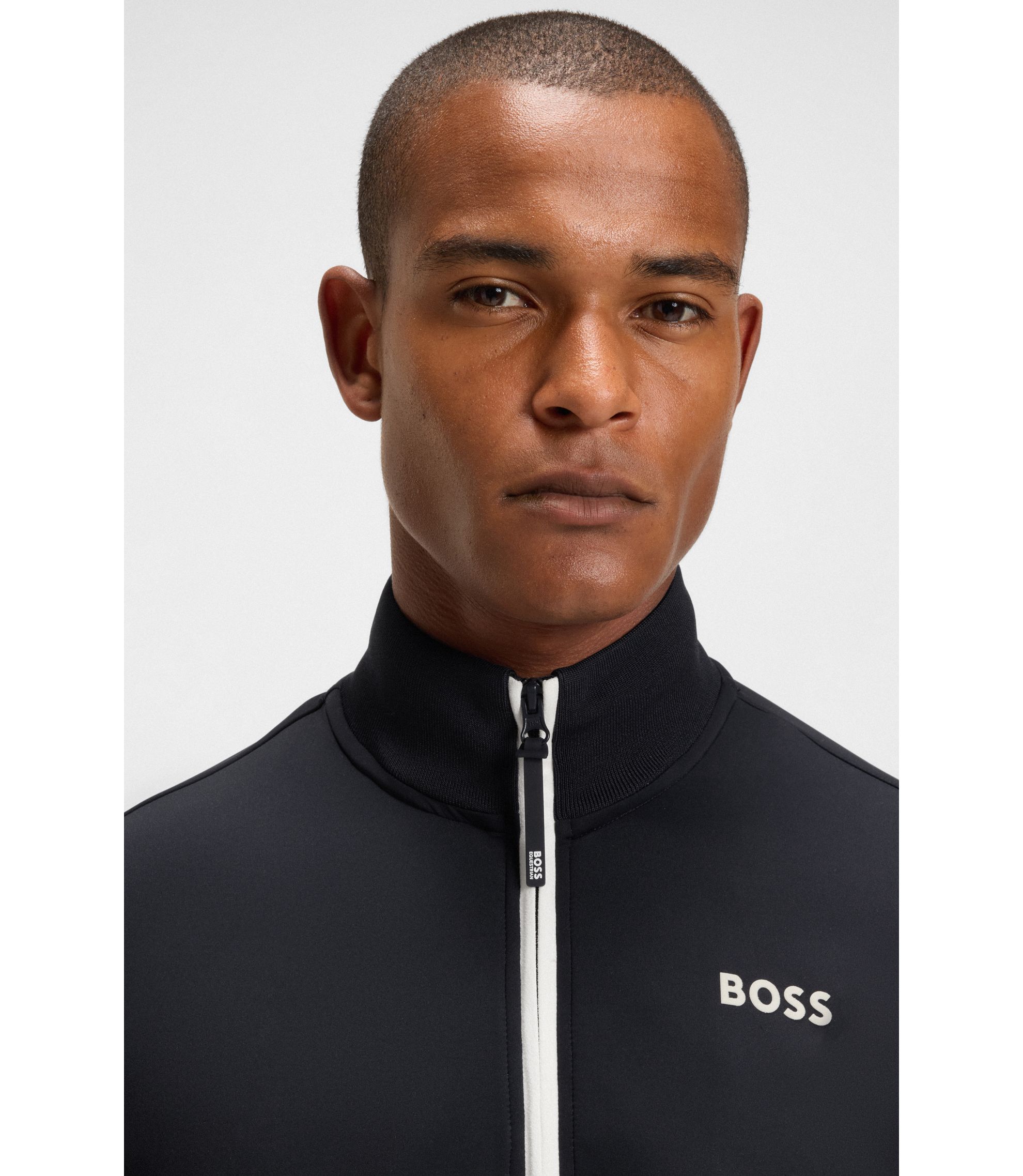 BOSS - Equestrian zip-up jacket with signature-stripe trims - Dark