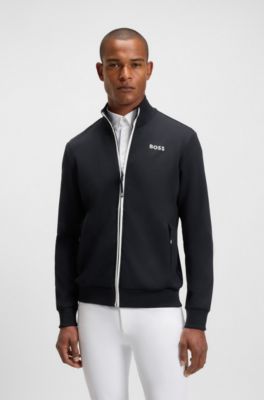 Equestrian zip-up jacket with signature-stripe trims, Dark Blue
