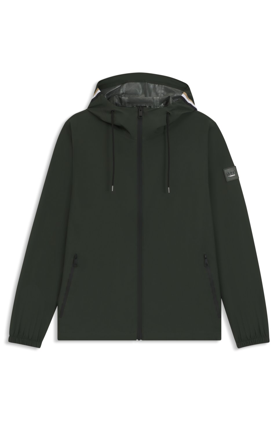 Equestrian waterproof jacket with adjustable hood
