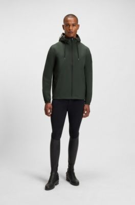 Equestrian waterproof jacket with adjustable hood, Dark Green