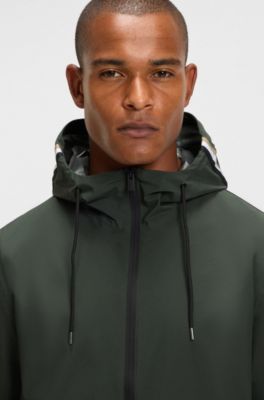 Equestrian waterproof jacket with adjustable hood, Dark Green