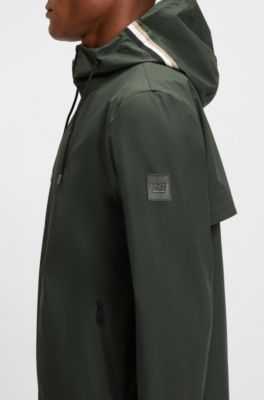 Equestrian waterproof jacket with adjustable hood, Dark Green