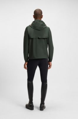 Equestrian waterproof jacket with adjustable hood, Dark Green