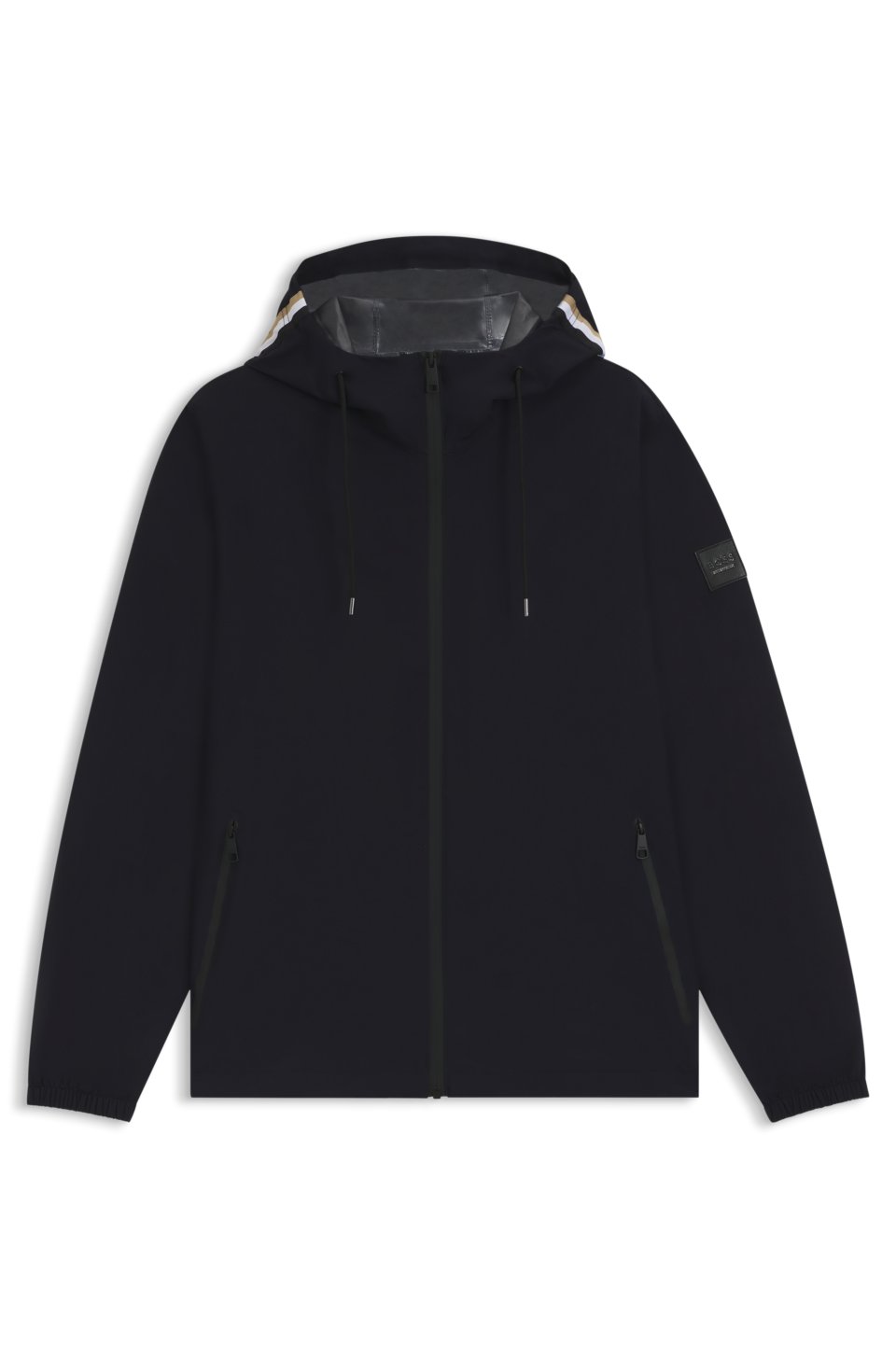 Equestrian waterproof jacket with adjustable hood