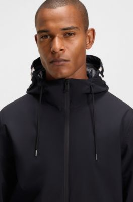 Equestrian waterproof jacket with adjustable hood, Dark Blue