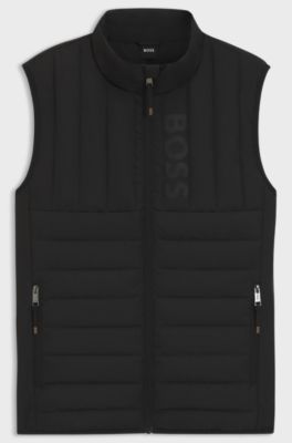 Equestrian waterproof gilet with vertical logo print, Black