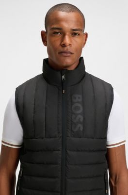 Equestrian waterproof gilet with vertical logo print, Black