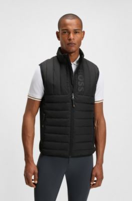 Equestrian waterproof gilet with vertical logo print, Zwart