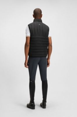 Equestrian waterproof gilet with vertical logo print, Black