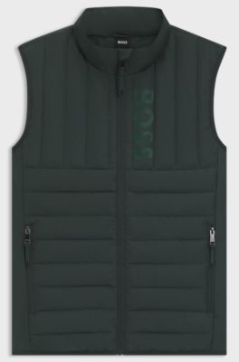 Equestrian waterproof gilet with vertical logo print, Dark Green