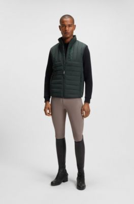 Equestrian waterproof gilet with vertical logo print, Dark Green