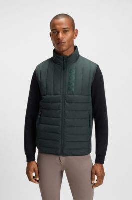 Equestrian waterproof gilet with vertical logo print, Donkergroen