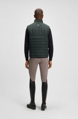 Equestrian waterproof gilet with vertical logo print, Donkergroen