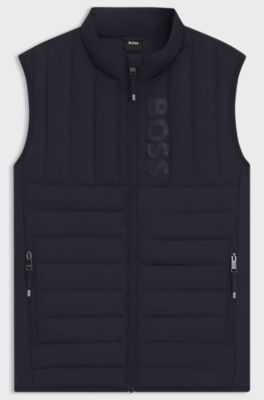 Wasserdichte Reitsport-Weste mit vertikalem Logo-Print, Dunkelblau