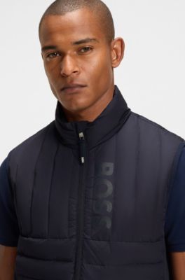 Wasserdichte Reitsport-Weste mit vertikalem Logo-Print, Dunkelblau