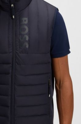 Equestrian waterproof gilet with vertical logo print, Dark Blue