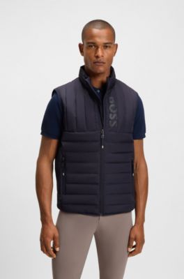 Wasserdichte Reitsport-Weste mit vertikalem Logo-Print, Dunkelblau