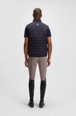 Equestrian waterproof gilet with vertical logo print, Dark Blue