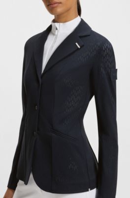 Equestrian show jacket in perforated stretch fabric, Dark Blue