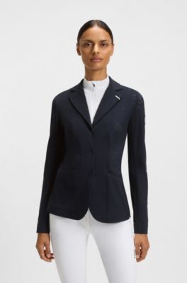 Equestrian show jacket in perforated stretch fabric, Dark Blue