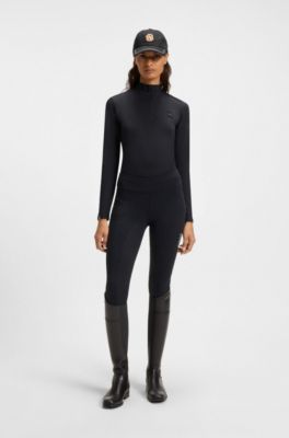 Equestrian training shirt with logo patch, Zwart