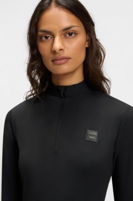 Camisa de equitaci&oacute;n para entrenamiento con aplique con logo, Negro