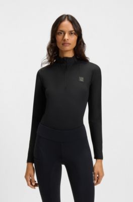 Camisa de equitaci&oacute;n para entrenamiento con aplique con logo, Negro