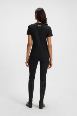 Equestrian stretch-cotton T-shirt with Double B monogram, Black