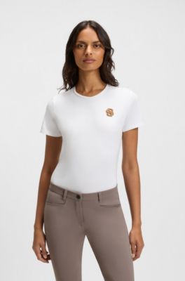Equestrian stretch-cotton T-shirt with Double B monogram, White