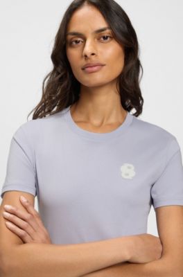 Rytterinspireret T-shirt i bomuld med str&aelig;k og dobbelt B-monogram, Lyslilla