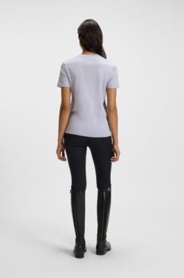 Rytterinspireret T-shirt i bomuld med str&aelig;k og dobbelt B-monogram, Lyslilla