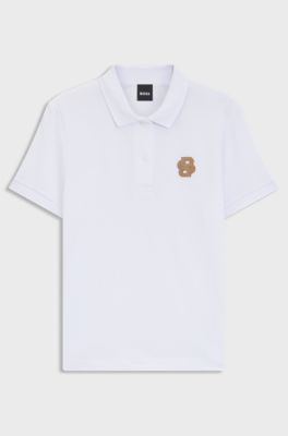 Equestrian stretch-cotton polo shirt with Double B monogram, Wit