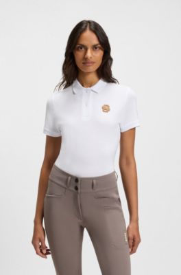 Equestrian stretch-cotton polo shirt with Double B monogram, Wit