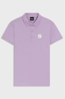 Equestrian stretch-cotton polo shirt with Double B monogram, Light Purple