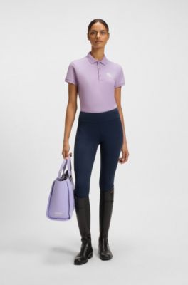 Equestrian stretch-cotton polo shirt with Double B monogram, Light Purple