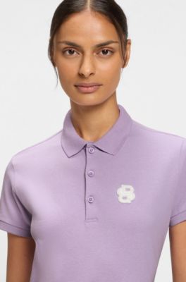 Equestrian stretch-cotton polo shirt with Double B monogram, Light Purple