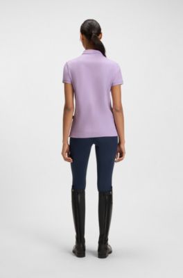 Equestrian stretch-cotton polo shirt with Double B monogram, Light Purple