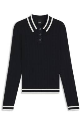 Equestrian ajour-knit polo with logo patch 1