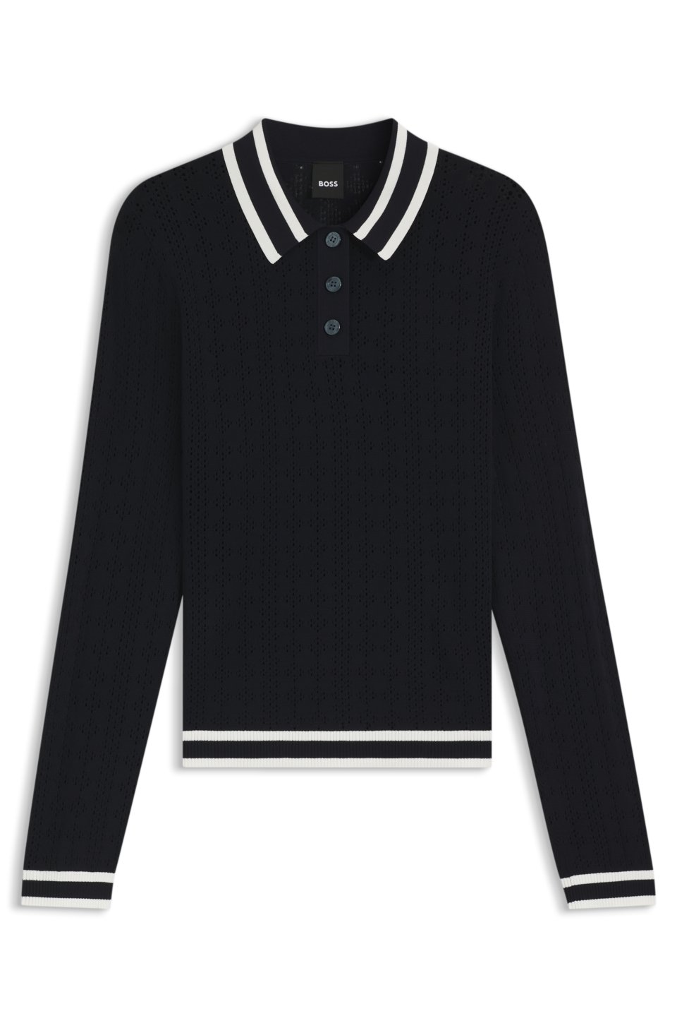 Equestrian ajour-knit polo with logo patch