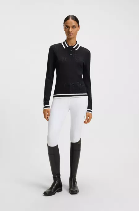 Equestrian Ajour-Strick-Poloshirt mit Logo-Patch