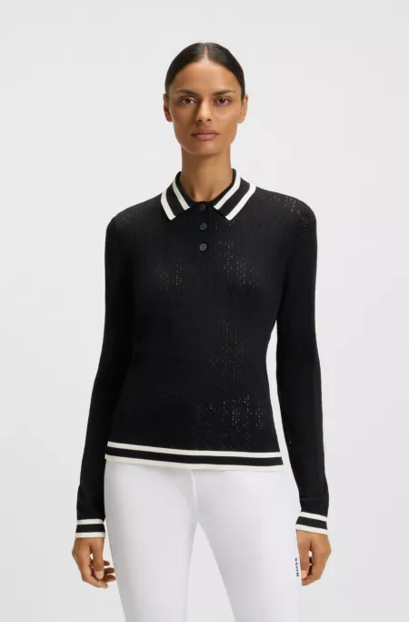Equestrian Ajour-Strick-Poloshirt mit Logo-Patch