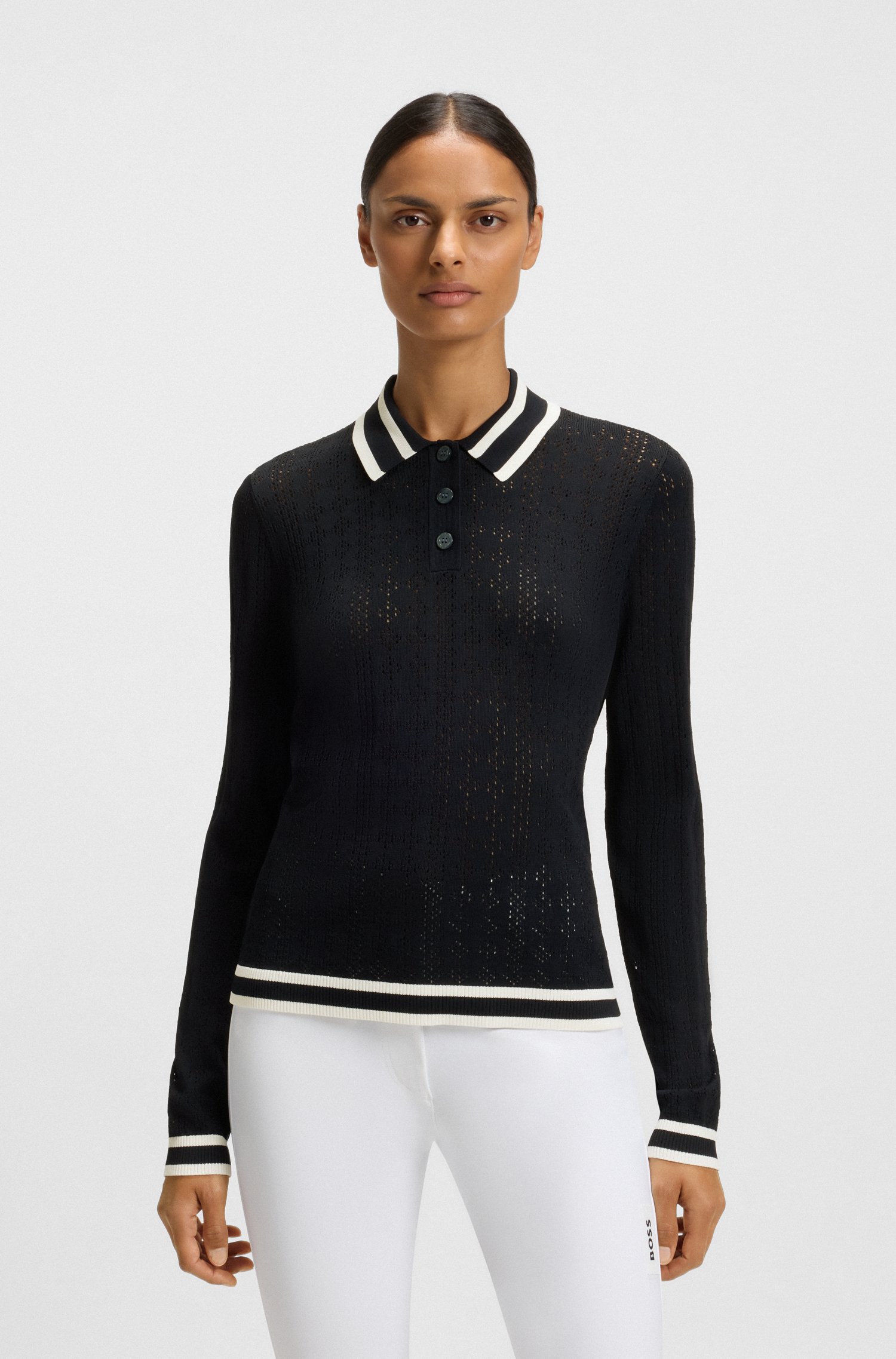 Boss Equestrian ajour-knit polo with logo patch skjortor & blusar dam – bild 2