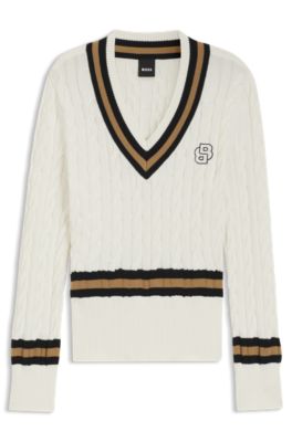 Equestrian cotton sweater with cable-knit structure