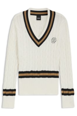 Equestrian cotton sweater with cable-knit structure